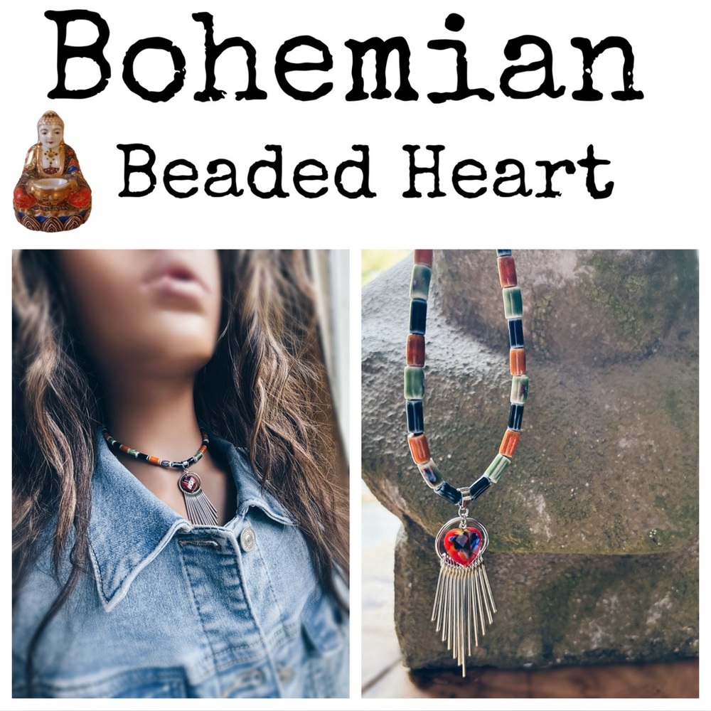 Beaded heart pendant necklace